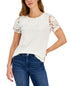 Charter Club Womens Crochet Yoke Short Sleeve Top